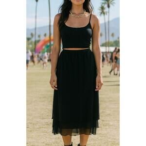 Hanky Panky XL Skirt Vintage Y2K Mesh Midi Black Stretch Pull On Goth 90s Style